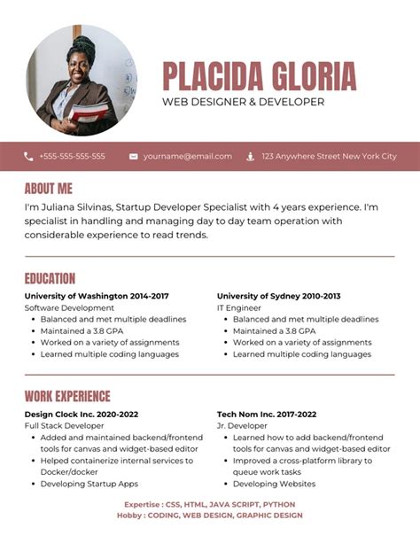About Me Resume Examples