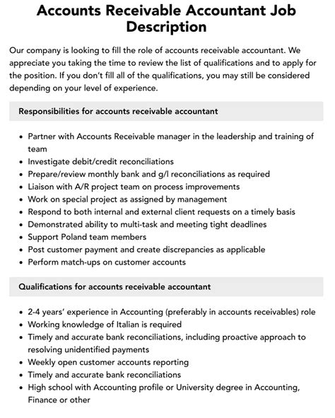 Accounts Receivable Job Duties Responsibilities
