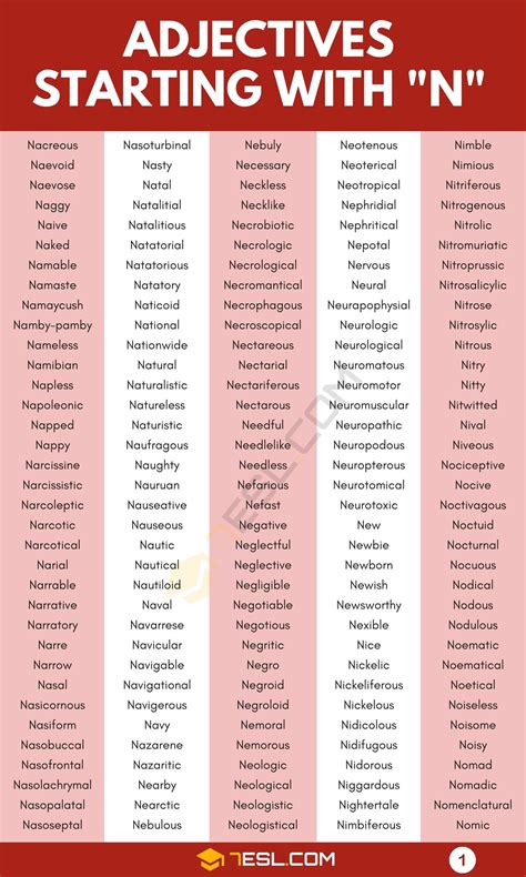 Adjectives That Start With N