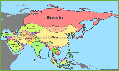 Asia Map With Countries Names And Capitals List