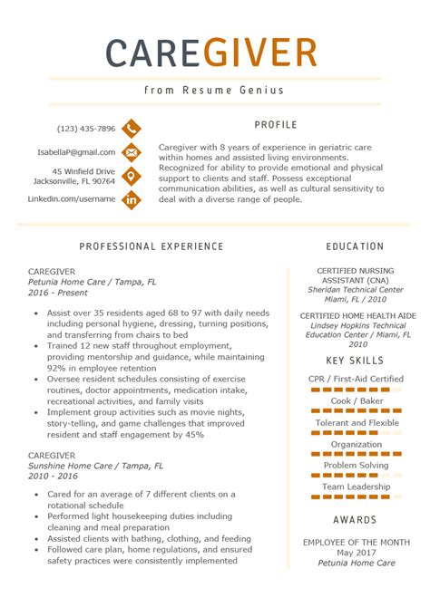 Caregiver Resume Examples