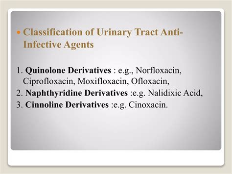 Classification Of Urinary Tract Anti Infective Agents