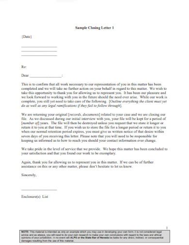 Closing Sample Letter