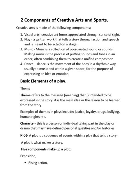 Components Of Creative Arts And Sports