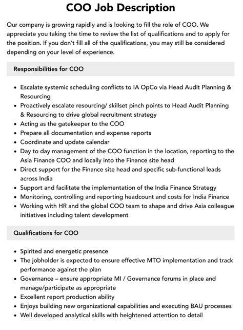 Coo Job Description
