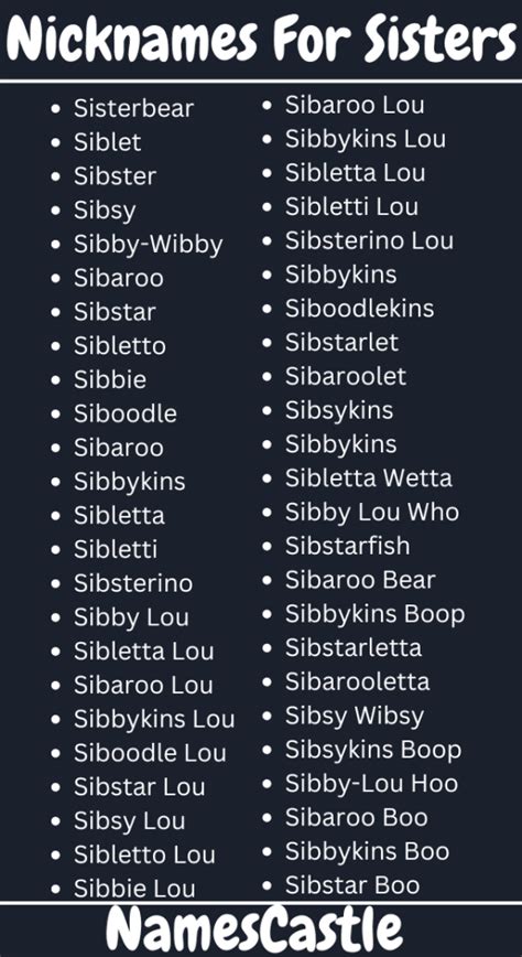 Cute Names For Sister In Law
