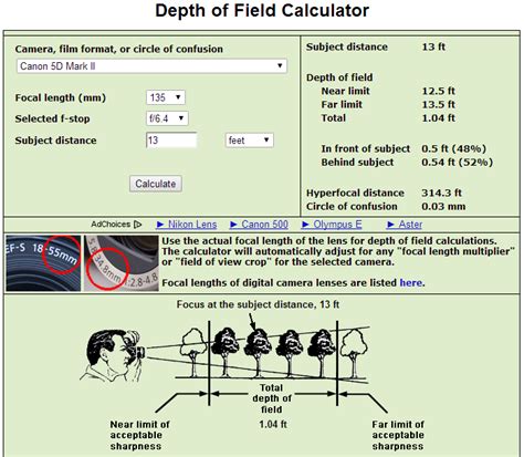Depth Of Field Calculator