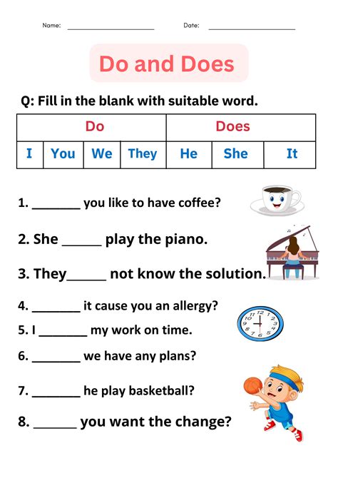 Do Or Does Worksheet For Grade 1