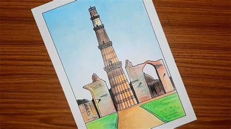 Drawing Of Qutub Minar With Colour