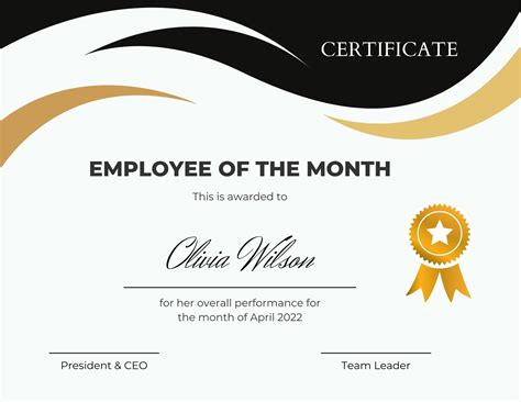 Employees Of The Month Certificate