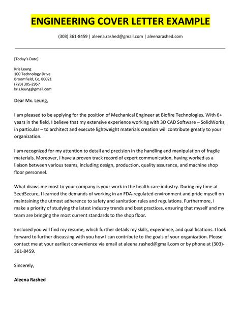 Engineering Cover Letter Examples