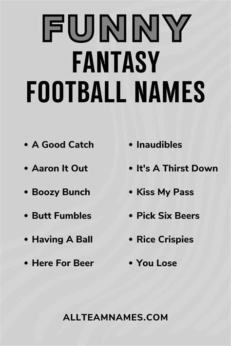 Funny Names For Fantasy Football Teams