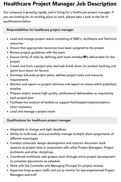 Healthcare Project Manager Jobs
