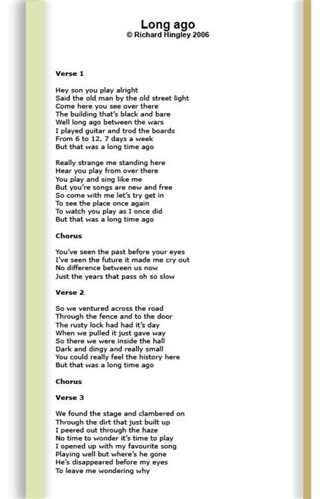How Long Ago Lyrics