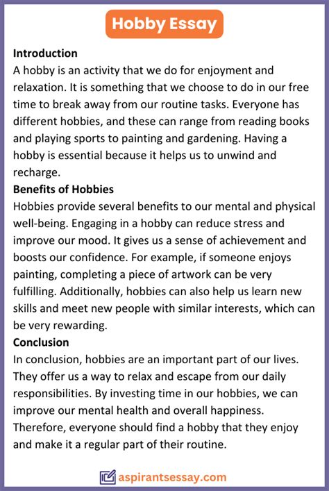 Importance Of Having A Hobby Essay