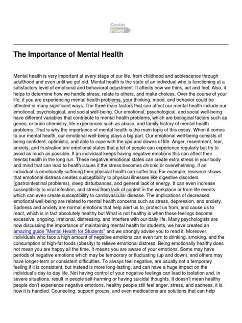 Importance Of Mental Health Pdf