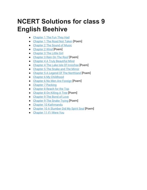 Index Of Beehive Class 9