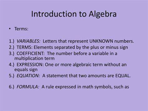 Introduction To Algebra