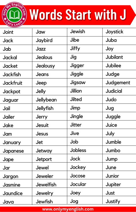 J Words. List