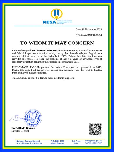 Language Of Instruction Certificate