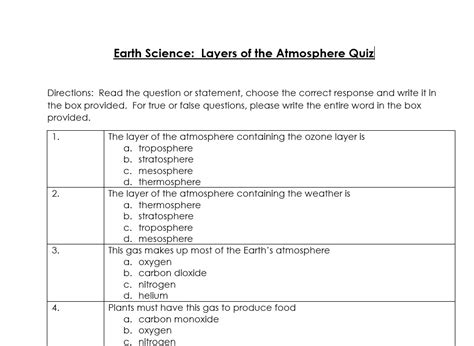 Layers Of Atmosphere Quiz