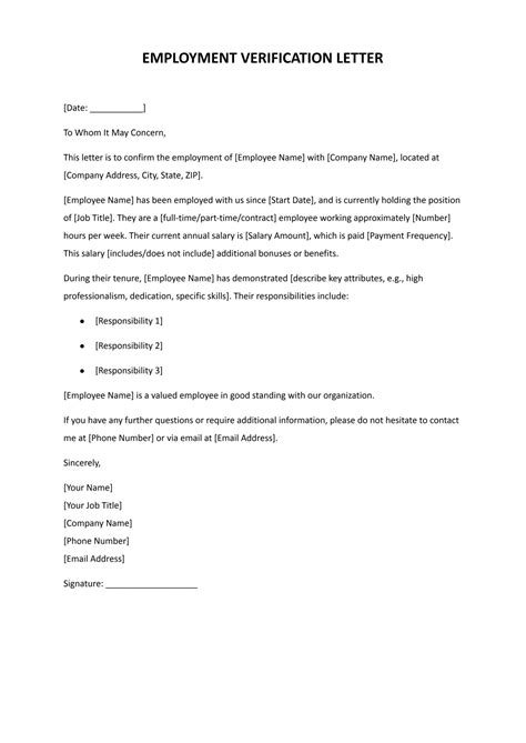 Letter Of Verification Of Employment