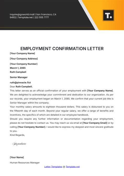 Letter To Confirm Employment