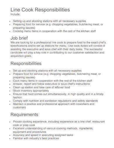 Line Cook Responsibilities