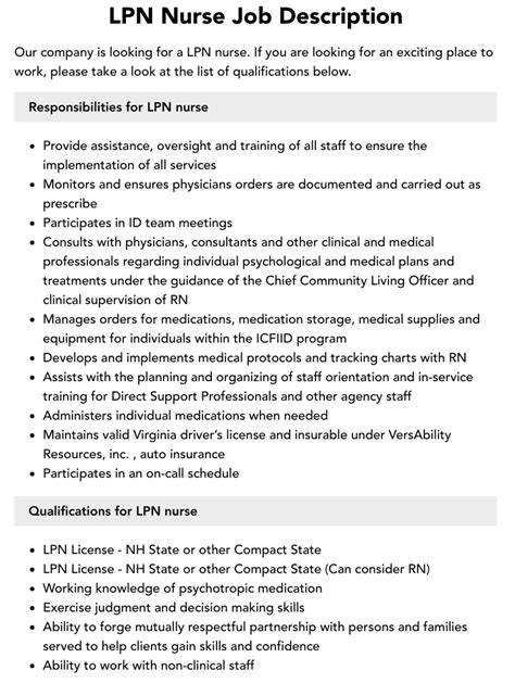 Lpn Job Description