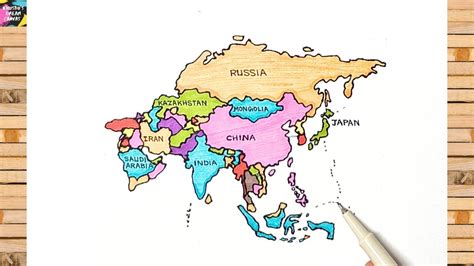 Map Of Asia Drawing With Color