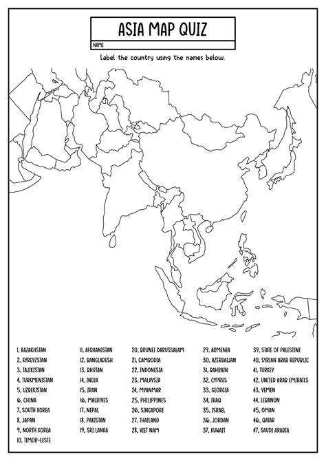 Map Of Asia Quiz Printable