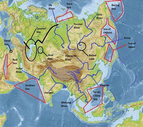 Map Of Asia Rivers And Seas