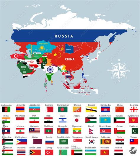 Map Of Asia With Countries Flags