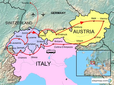 Map Of Austria Switzerland And Italy