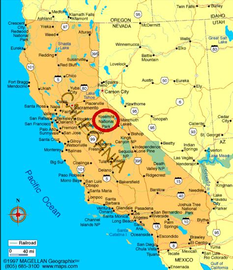 Map Of California Showing Yosemite National Park
