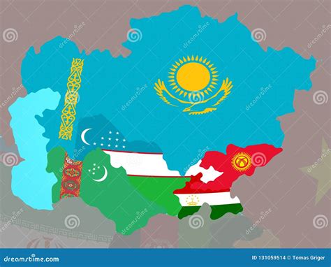 Map Of Central Asia With Flags