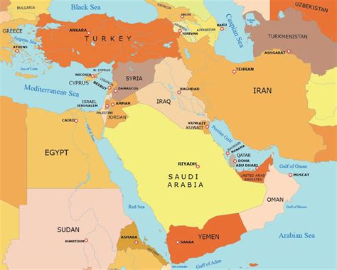 Map Of Middle East Capital Cities