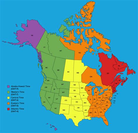 Map Of Time Zones Canada And Usa