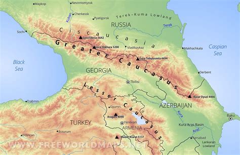 Map With Caucasus Mountains