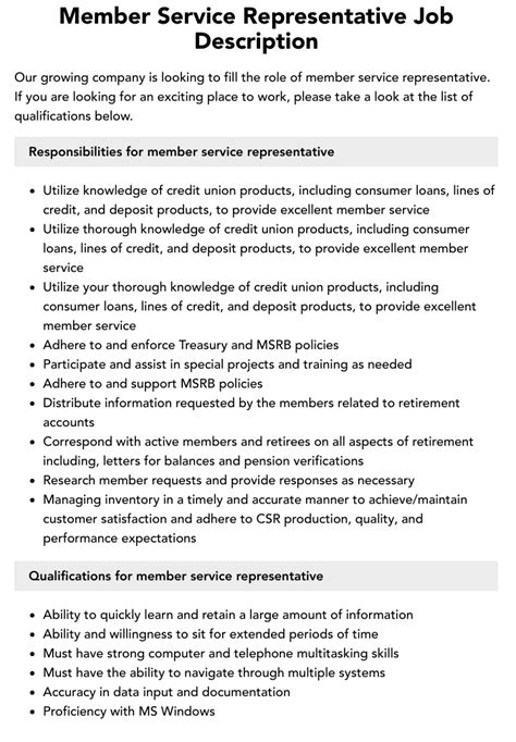 Member Service Representative