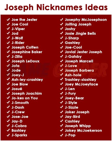Nicknames For Joseph