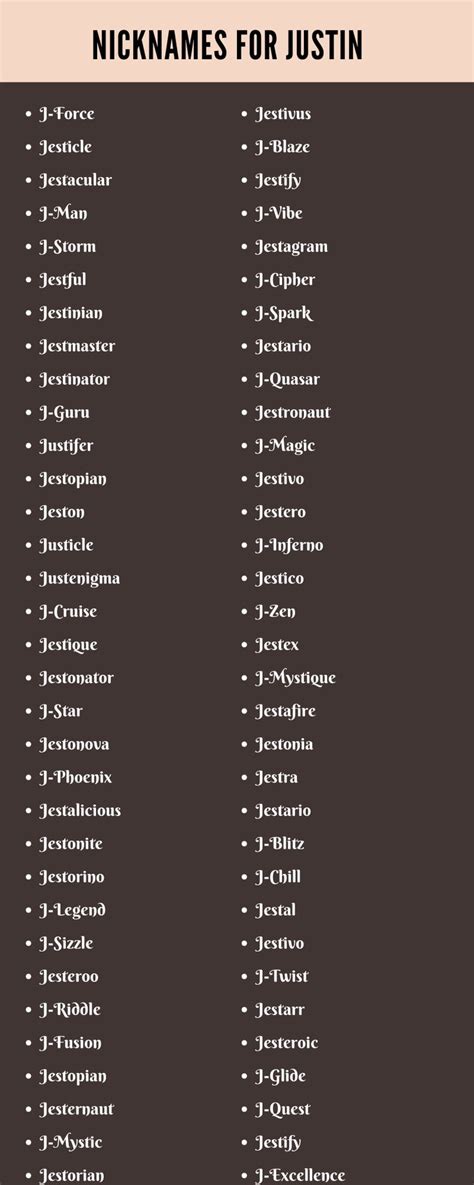 Nicknames For Justin