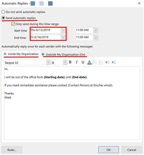 Outlook Out Of Office Message