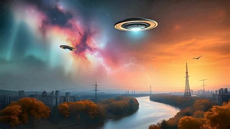 Painting Of Ufos Over A City