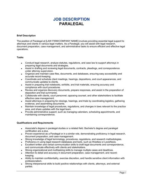 Paralegal Job Description