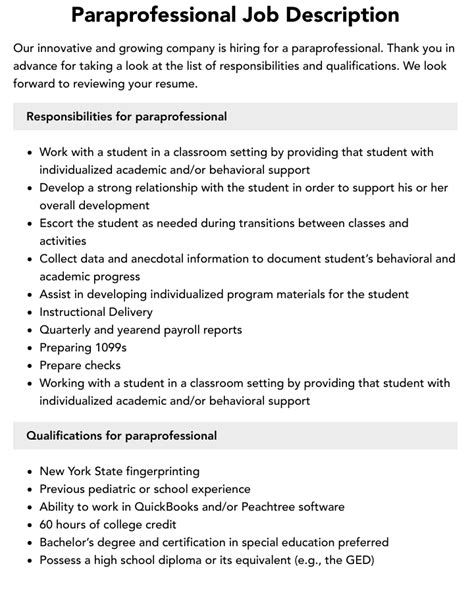 Paraprofessional Job Description