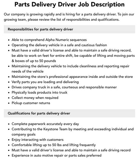 Parts Delivery Driver