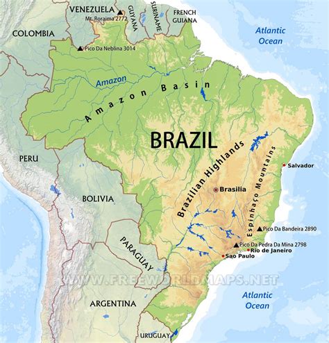Physical Map Of Brazil With Key