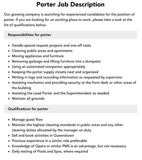 Porter Job Role