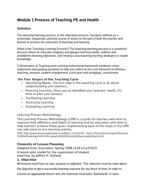 Process Of Teaching Pe And Health Education